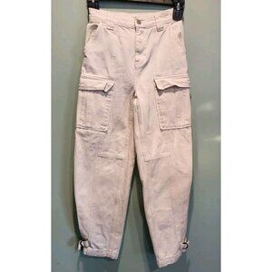 Pacsun Y2K 90s Ivory Denim High Rise Carpenter Pants Ankle Buckle Barrel Sz 25